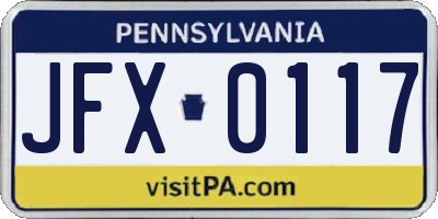 PA license plate JFX0117