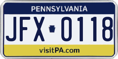 PA license plate JFX0118