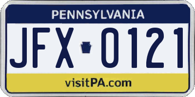 PA license plate JFX0121