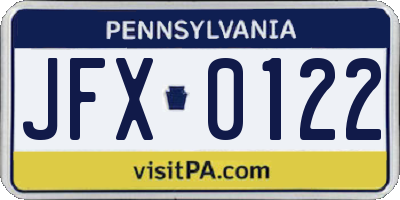 PA license plate JFX0122