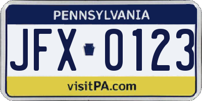 PA license plate JFX0123
