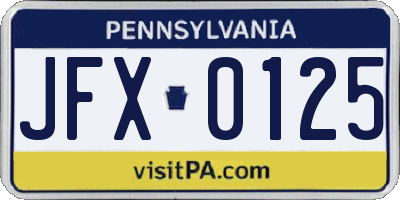 PA license plate JFX0125