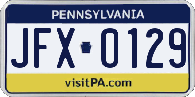 PA license plate JFX0129