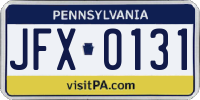 PA license plate JFX0131