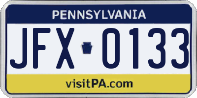 PA license plate JFX0133