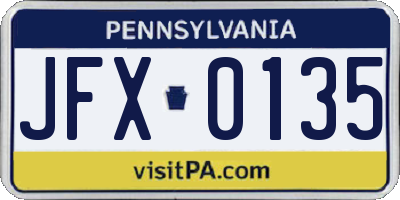 PA license plate JFX0135