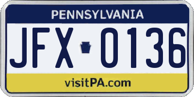 PA license plate JFX0136