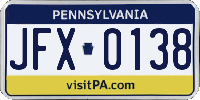 PA license plate JFX0138