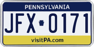 PA license plate JFX0171