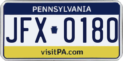PA license plate JFX0180