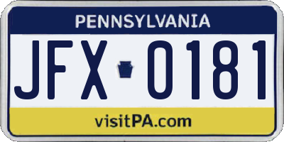 PA license plate JFX0181