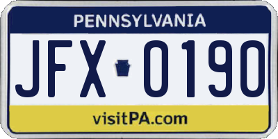 PA license plate JFX0190