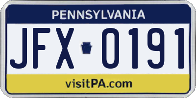 PA license plate JFX0191