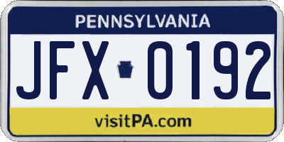 PA license plate JFX0192