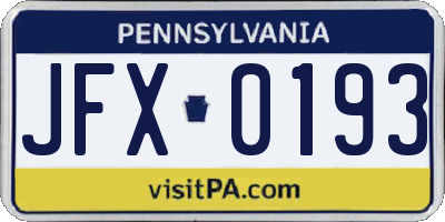 PA license plate JFX0193