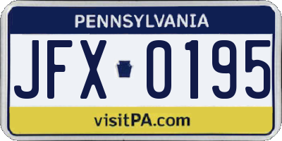PA license plate JFX0195