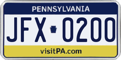 PA license plate JFX0200