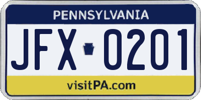 PA license plate JFX0201