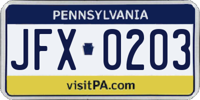 PA license plate JFX0203