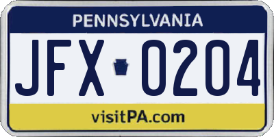 PA license plate JFX0204