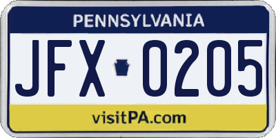 PA license plate JFX0205