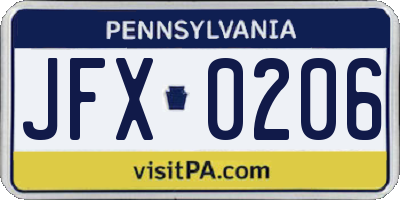 PA license plate JFX0206