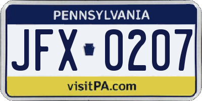 PA license plate JFX0207