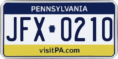 PA license plate JFX0210