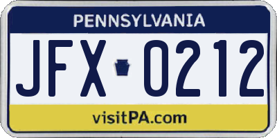 PA license plate JFX0212