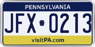PA license plate JFX0213