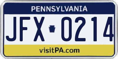 PA license plate JFX0214
