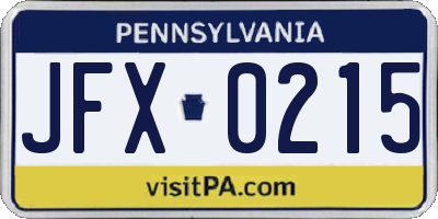 PA license plate JFX0215