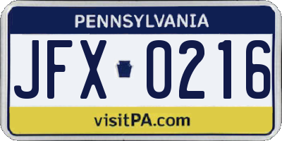 PA license plate JFX0216