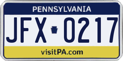 PA license plate JFX0217