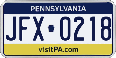 PA license plate JFX0218