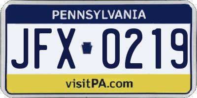PA license plate JFX0219