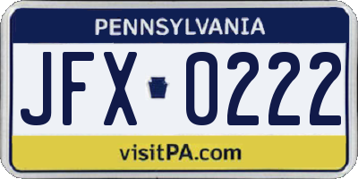 PA license plate JFX0222