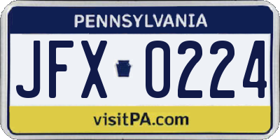 PA license plate JFX0224
