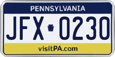 PA license plate JFX0230
