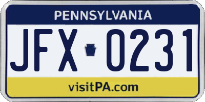 PA license plate JFX0231