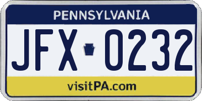 PA license plate JFX0232