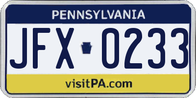 PA license plate JFX0233