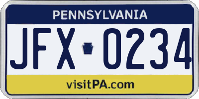 PA license plate JFX0234