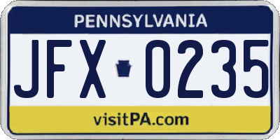 PA license plate JFX0235