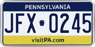 PA license plate JFX0245