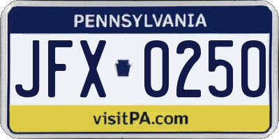 PA license plate JFX0250