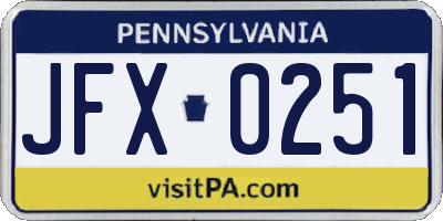 PA license plate JFX0251