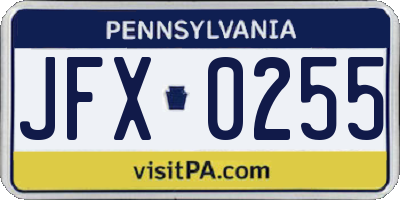 PA license plate JFX0255