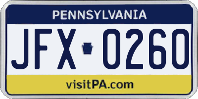 PA license plate JFX0260