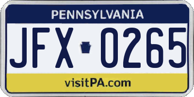 PA license plate JFX0265